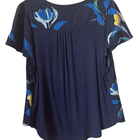 ❤️NAVY/FLORAL PRINT SPRING/SUMMER TOP  2X - Picture 3 of 6